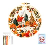 JSRQT Herbst Stickerei Starter Kit,DIY Handgemachte Kreuzstich Set, Herbsthaus Embroidery Starter Kit für Erwachsene Anfänger
