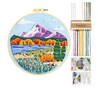 JSRQT Stickset für Anfänger Bastelset, Vorgedrucktes Kreuzstich Starterset mit Bergmotiv, DIY Handarbeitsset Sticken für Bastelfreunde, Embroidery Kit inklusive Stickrahmen, Anleitung, Nadel und Garn