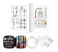 JSRQT Stickstichbuch DIY Set mit Nähkasten,Embroidery Stitch Book,Tragbar Stickbuch für Anfänger, Erwachsene und Hobby-Bastler