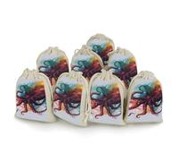 JTKBNVM 8 Stück abstrakte bunte Oktopus-Baumwollbeutel mit Kordelzug, wiederverwendbare Musselin-Aufbewahrungstasche für Party, Hochzeit, Heimbedarf, Weihnachtsgeschenkbeutel, 17 x 12 cm