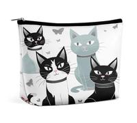 JTKBNVM Schwarze und weiße Katzen-Make-up-Tasche für Damen, wasserdichte Kosmetiktasche, tragbare Reise-Kulturbeutel, Aufbewahrungstasche, große Make-up-Tasche, Hand-Make-up-Tasche für Arbeit, Stil,