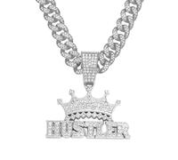 jtkhaweh Halskette Ketten Schmuck Herren Frauen Anhänger Necklace Englischer Buchstabenanhänger, Hip-Hop Straße Krone, Brief Halskette 单吊坠-银色(Hustler)