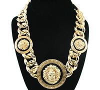 jtkhaweh Halskette Ketten Schmuck Herren Frauen Anhänger Necklace Löwenkopf-Halskette 金色(三个狮子头)