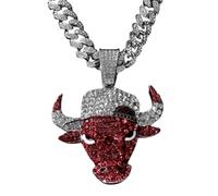 jtkhaweh Halskette Ketten Schmuck Herren Frauen Anhänger Necklace Red Bull Kopf Anhänger, Kraftvolle Und Personalisierte Punk Halskette 单吊坠-银色(红色牛)