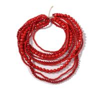 jtkhaweh Halskette Ketten Schmuck Herren Frauen Anhänger Necklace Retro Geometrische Mehrschichtige Korallenrote Perlenkette
