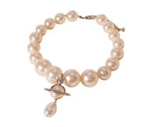 jtkhaweh Halskette Ketten Schmuck Herren Frauen Anhänger Necklace Übertriebene Größe Imitation Perle Planet Saturn Pullover Halskette 白色珍珠土星项链