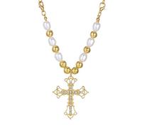 jtkhaweh Halskette Ketten Schmuck Herren Frauen Anhänger Necklace Vintage Perlenkreuz Anhänger Punk Mehrlagige Halskette Kc金9803