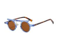 jtkhaweh Retro Sonnenbrille Herren Damen Unisex Kleine Punk Runde Sonnenbrille Frauen Männer Hellgrau Ozean Linse Sonnenbrille Weibliche Mehrfarbige Nieten Brillen Blau-Braun