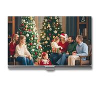 JTKLQBN Schlankes Visitenkartenetui aus Metall, Familientreffen unter dem Weihnachtsbaum, bedruckter Namenskartenhalter, professioneller Visitenkarten-Organizer, Weihnachtskartenhalter für Männer und
