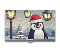 JTKLQBN Schlankes Visitenkartenetui aus Metall, schöne Pinguine, bedruckter Namenskartenhalter, professioneller Visitenkarten-Organizer, Weihnachtskartenhalter für Männer und Frauen,