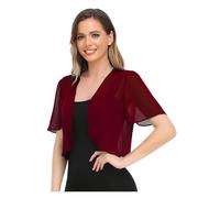JTKSSCS Boleros FüR Damen Sommer Chiffon Kurzarm Cardigan Top Mantel Damen(Burgundy,XL)