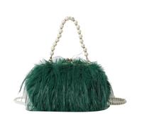 JTKSSCS Feder Handtasche Truthahnfeder Perlenkette Tragbare Umhängetasche Weibliche Straußenfeder Plüsch Kleid Damentasche(Green)