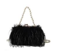 JTKSSCS Feder Handtasche Truthahnfeder Perlenkette Tragbare Umhängetasche Weibliche Straußenfeder Plüsch Kleid Damentasche(Black)