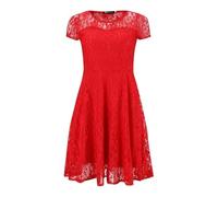 JTKSSCS Kleider Damen Sommer Damen Blumenspitze Rundhals Kurzarm Vintage Spitze A-Linie Kleid Patchwork Schlank Plissee Swing Cocktail Party Kleid(Red,5XL)