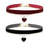JTMKYO 2-Halsketten, Gothic Kragen, Frauen Herzförmige Verstellbare Halskette, Samt Ring Metall Vintage Halskette Für Frauen, Rock Stil Kragen Halsketten Halsketten (Schwarz, Rot)