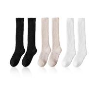 JTMKYO 3 Paar Warme Baumwollsocken Für Damen, Lange Kniestrümpfe Für Den Winter, Warme Und Bequeme Beinsocken, Verdickte Strümpfe Für Frauen Und Mädchen Im Winter (Schwarz, Weiß, Khaki)