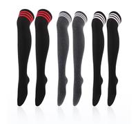 JTMKYO 3 pairs of stockings, women's high socks,leg warmers for daily wear, cosplay, dance and yoga. (Three bars are black, three bars are gray, red bars are black).