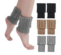JTMKYO 3 Stück Manschetten-Beinwärmer, gestrickte Knieschützer, kurze Wintersocken, Stiefelüberzüge, Knopfdrehsocken, Thermosocken, geeignet, um die Füße im Winter warm zu halten