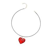 JTQYFI Wunderschöner roter herzförmiger Glasanhänger mit verstellbarer Lederkette für ihren schönen herzförmigen Schmuck