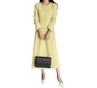 Juankrynord Damen Elegant Retro Klassisch Einreihig Lang Tweed Anzug Multi-Pocket Mode Rundhalsausschnitt Slim Fit Langarm Business Büro Kleid (Gelb,M)