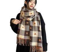 Juankrynord Damen Mädchen Winter Retro Mode Wendbarer Liebesschal Weicher und Bequemer Langer Karierter Schal Schal Verdickter Warmer Schal Poncho Schal Jacke (Kamel,Einheitsgröße)