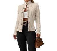Juankrynord Zweireihiger Blazer für Damen Stehkragen Langarm Slim Jacke Casual Business Office Slim Langarm Blazer mit strukturiertem Revers (Khaki,XL)