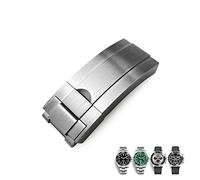 JUANZD 16 * 9 mm Faltschließe aus 316L-Edelstahl, kompatibel mit der Daytona Yatch Master Submariner-Uhr, 20 mm Gummi-Schwarz-Rosen-Verschluss(Matte silver,RX_16MM 9MM)