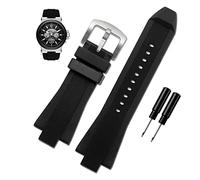 JUANZD 29 mm -13mm schwarzes Silikon -Gummi -Uhren -Bandband, das mit Michael Kors Ersatz MK9020 kompatibel ist(Black Silvery Buckle)