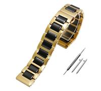 JUANZD Edelstahl In Keramik Armband 12 13 14 15 16 17 18 19 20 21 22mm Uhrenarmband Frauen Mann Mode Schnellverschluss Armband(Gold black,21mm)