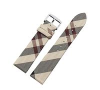 JUANZD Kariertes Musterleder +Pu Riemen 12 14 16 18 20 22 mm schwarzes braunes Armband kompatibel mit Burberry Bu19384 Männer und Frauen beobachten Kette(Rice white silver A,22mm)