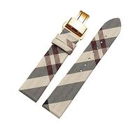 JUANZD Kariertes Muster Leder + PU-Armband 12 14 16 18 20 22 mm Schwarzbraunes Armband Kompatibel mit BU19384 Uhrenkette for Männer und Frauen(Rice white gold B,12mm)