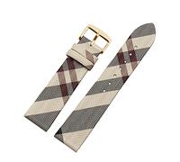 JUANZD Kariertes Musterleder +Pu Riemen 12 14 16 18 20 22 mm schwarzes braunes Armband kompatibel mit Burberry Bu19384 Männer und Frauen beobachten Kette(Rice white goldA,18mm)