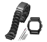 JUANZD V4.0 Edelstahl-Armband, kompatibel mit G-Shock GW-M5610 DW5600 G-5600 Uhrenarmband und Gehäuse, massive Stahllünette(Black strap bezel,5610 series)