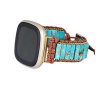 Juaupepo Boho-Band mit Perlen, kompatibel mit Fitbit Versa 4/Versa 3/Sense 2/Sense, für Damen und Herren, handgefertigt, Naturstein, buntes Jaspis-Armband für Versa 2/Versa/Versa Lit
