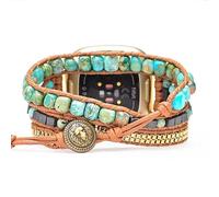 Juaupepo Boho-Stein-Uhrenarmband, kompatibel mit Fitbit Versa 4/Versa 3/Sense 2/Sense, für Damen und Herren, handgefertigt, Naturstein, buntes Jaspis-Armband für Versa 2/Versa/Versa Lite (Versa 4-M,