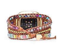 Juaupepo Boho-Stein-Uhrenarmband, kompatibel mit Fitbit Versa 4/Versa 3/Sense 2/Sense, für Damen und Herren, handgefertigt, Naturstein, buntes Jaspis-Armband für Versa 2/Versa/Versa Lite