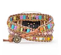 Juaupepo Boho-Stein-Uhrenarmband, kompatibel mit Fitbit Versa 4/Versa 3/Sense 2/Sense, für Damen und Herren, handgefertigt, Naturstein, buntes Jaspis-Armband für Versa 2/Versa/Versa Lite (Versa 4-S,