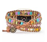 Juaupepo Boho-Stein-Uhrenarmband, kompatibel mit Fitbit Versa 4/Versa 3/Sense 2/Sense, für Damen und Herren, handgefertigt, Naturstein, buntes Jaspis-Armband für Versa 2/Versa/Versa Lite