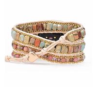 Juaupepo Boho-Stein-Uhrenarmband, kompatibel mit Fitbit Versa 4/Versa 3/Sense 2/Sense, für Damen und Herren, handgefertigt, Naturstein, buntes Jaspis-Armband für Versa 2/Versa/Versa Lite