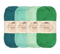 JubileeYarn Baby Soft Bamboo Cotton Garn, 50 g/Knäuel, Grüntöne, 4 Knäuel