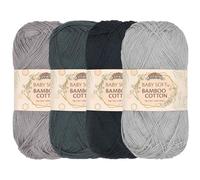 JubileeYarn Baby Soft Bamboo Cotton Yarn - 50g/Strang - Shades of Grey - 4 Knäuel