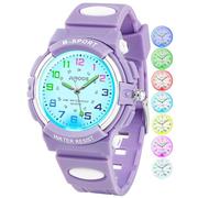 Juboos Neue 7-Farbige Kinderuhren, Kinderuhr Jungen Mädchen Analog Quartz Uhr mit Armbanduhr Kautschuk Wasserdicht Outdoor Sports Uhren 5-16 (Lila)
