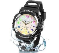 Juboos Neue 7-Farbige Kinderuhren, Kinderuhr Jungen Mädchen Analog Quartz Uhr mit Armbanduhr Kautschuk Wasserdicht Outdoor Sports Uhren 5-16 (Schwarz Weiß)