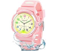Juboos Neue 7-Farbige Kinderuhren, Kinderuhr Jungen Mädchen Analog Quartz Uhr mit Armbanduhr Kautschuk Wasserdicht Outdoor Sports Uhren (Rosa)