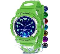 Juboos Neue 7-Farbige Kinderuhren, Kinderuhr Jungen Mädchen Analog Quartz Uhr mit Armbanduhr Kautschuk Wasserdicht Outdoor Sports Uhren 5-16 (Grün)