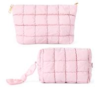 juciasouul Puffer gesteppte Make-up-Tasche, niedliche Baumwolle, flauschige Kosmetiktasche, Reise-Kulturbeutel mit Reißverschluss, rosa Puffer-Make-up-Tasche, tragbare Handtasche für Damen und Mädchen