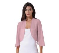 Jugaoge Damen Eleganter Bolero aus Chiffon Strickjacke 3/4 Ärmel Festlich Schulterjacke Kurz Cardigan Basic Einfarbig Jäckchen für Hochzeit Party Dunkel Pink 3XL
