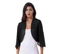 Jugaoge Damen Eleganter Bolero aus Chiffon Strickjacke 3/4 Ärmel Festlich Schulterjacke Kurz Cardigan Basic Einfarbig Jäckchen für Hochzeit Party Schwarz 3XL