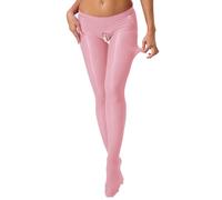 Jugaoge Damen Floral Lace Strumpfhose Offener Schritt Pantyhose mit Kunstperlen Glossy Stockings Slim Fit Stretch Nylon Leggings Lingerie Rosa 3XL