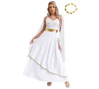 Jugaoge Damen Lange Weihnachten Kleider Engel Göttin Kostüm Elegant Maxikleider mit Chiffon Stole Blätter Stirnband Haarband Neujahr Silvester Festzug Outfits
